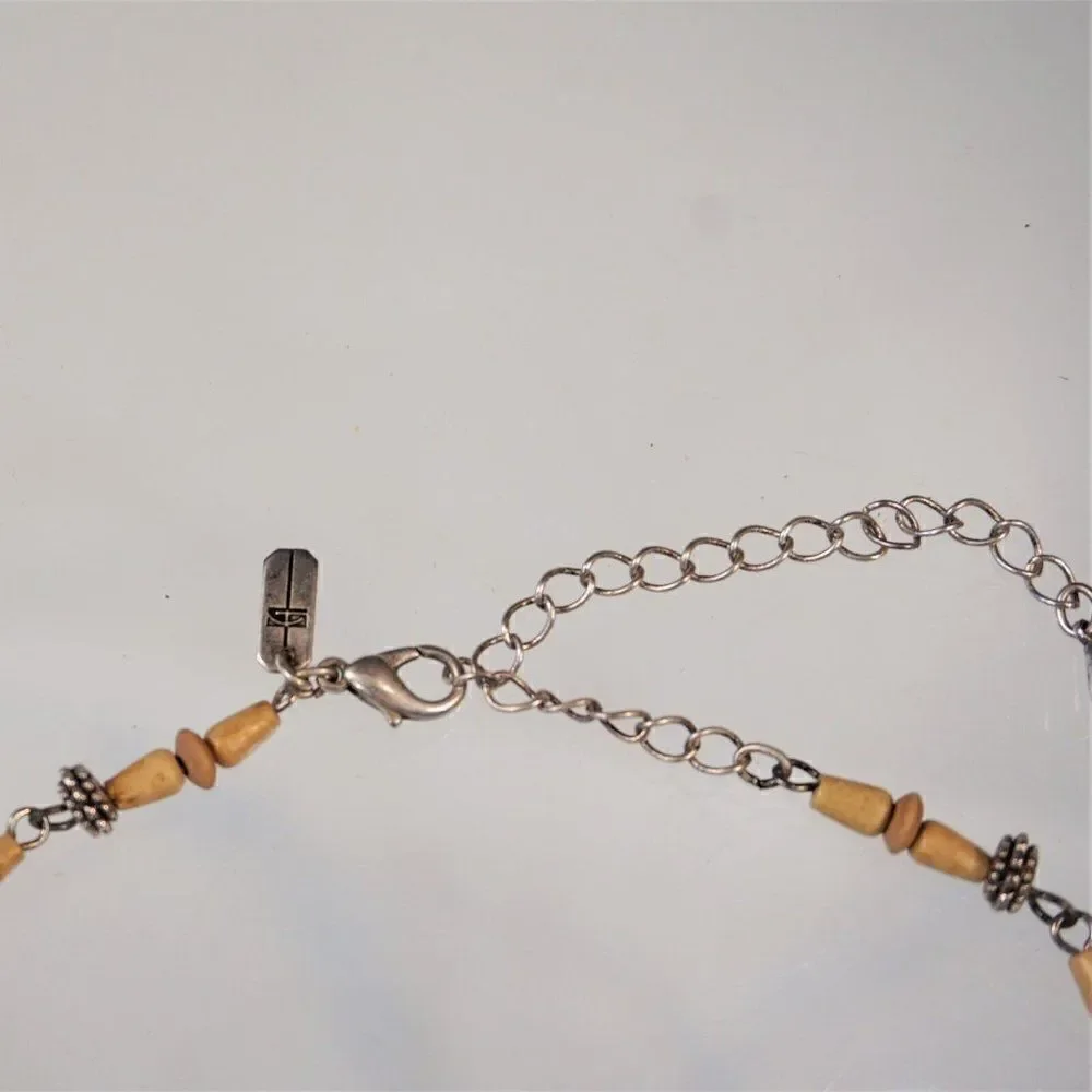 Boho Festival Necklace Earring Set Wood Silver Beads Christina Collection